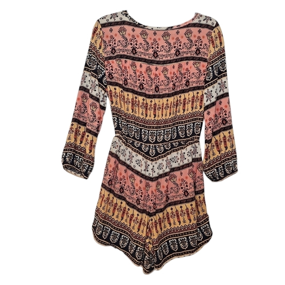 American Rag Long Sleeve Romper Boho Pink Peach Floral Print Festival Sz Medium - Picture 2 of 10
